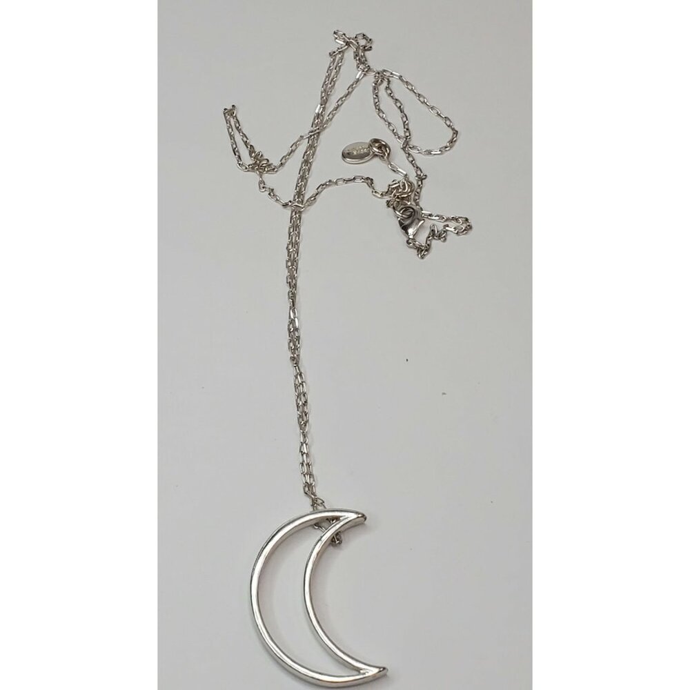 Jade & Jasper Signed Half Moon Silver Tone Necklace 31.5"l.